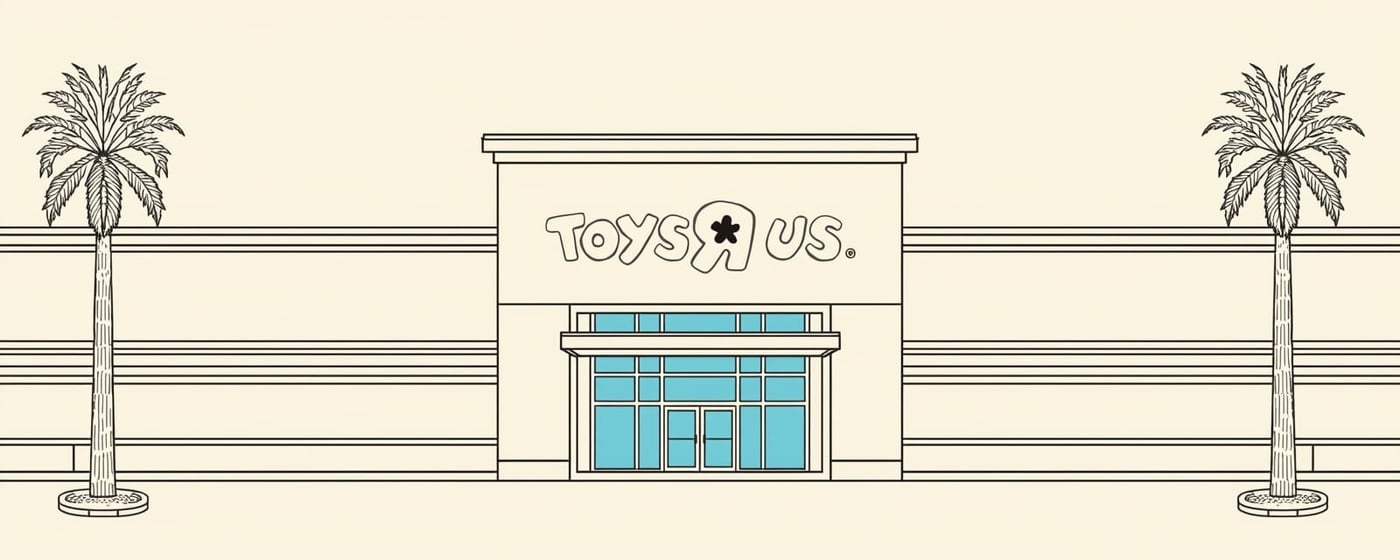 AI-generated editorial artwork for the Toys “R” Us Northridge flagship story.