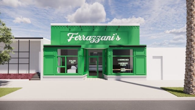 Rendering of Ferrazzani’s green storefront at 2082 Lincoln Avenue in Altadena