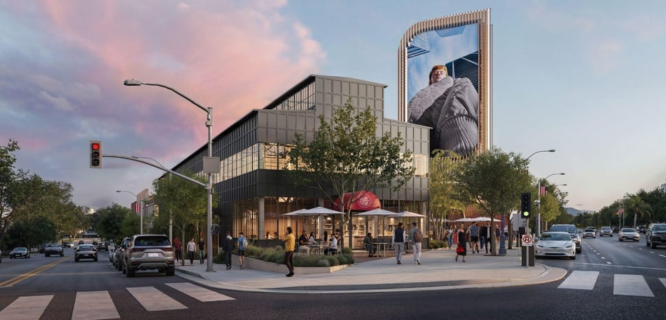 West Hollywood approves Robertson Row plan: four-building mixed-use complex, historic factory relocation, 98-ft digital billboard supporting image 5