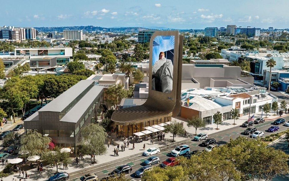 West Hollywood approves Robertson Row plan: four-building mixed-use complex, historic factory relocation, 98-ft digital billboard supporting image 1