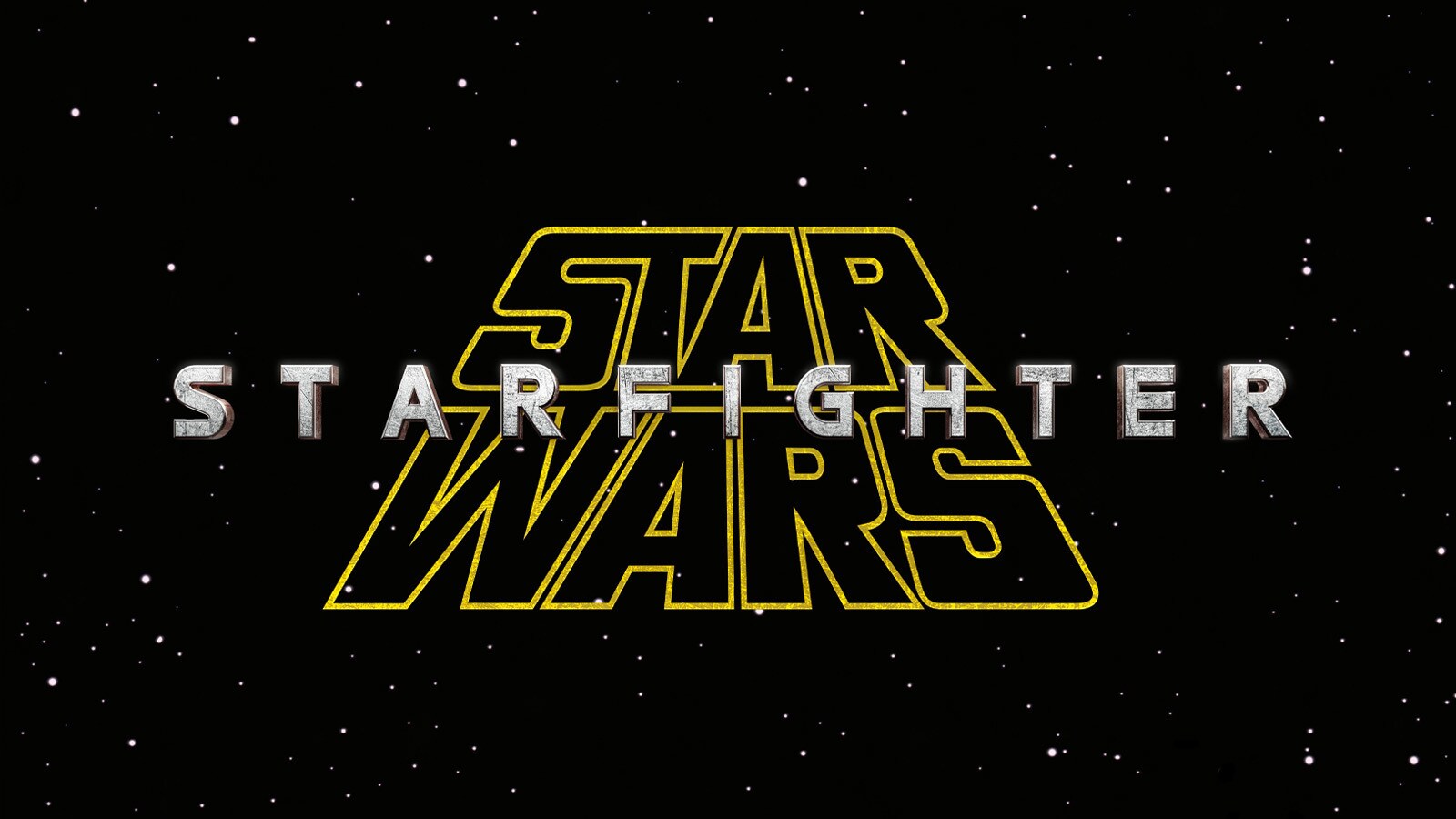 The Star Wars: Starfighter title treatment in silver lettering across the yellow Star Wars logo on a starfield.