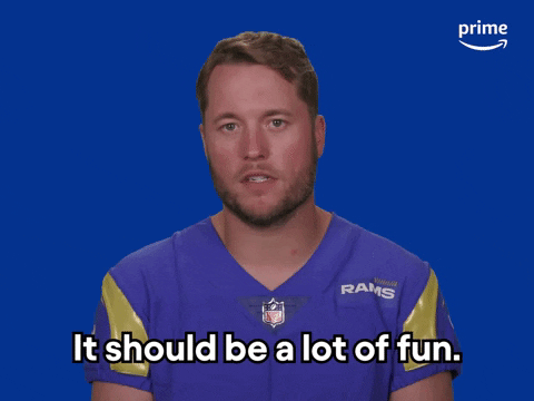 A player in a Los Angeles Rams jersey says, "It should be a lot of fun."