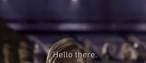 Obi-Wan Kenobi looks up and says, “Hello there.”