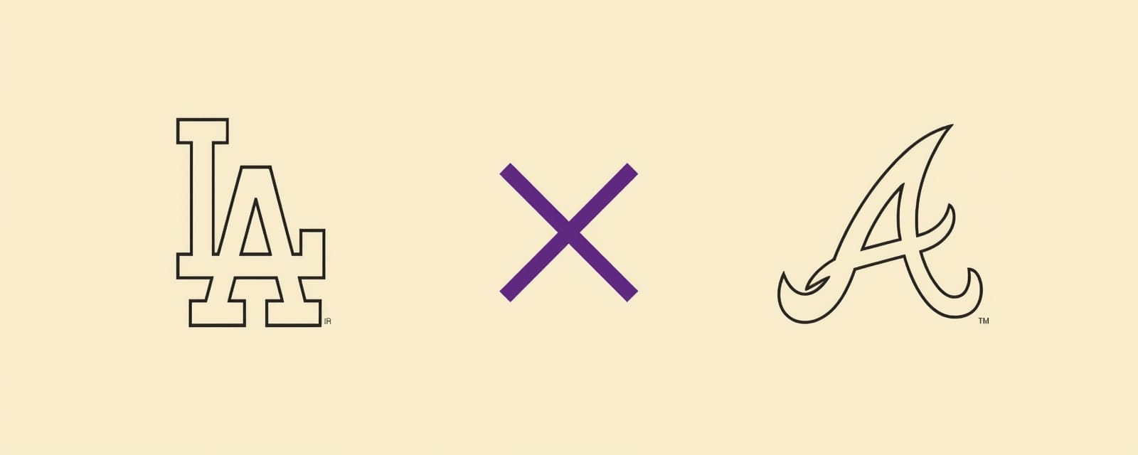 Los Angeles Dodgers and Atlanta Braves logos separated by a purple X on a cream background.