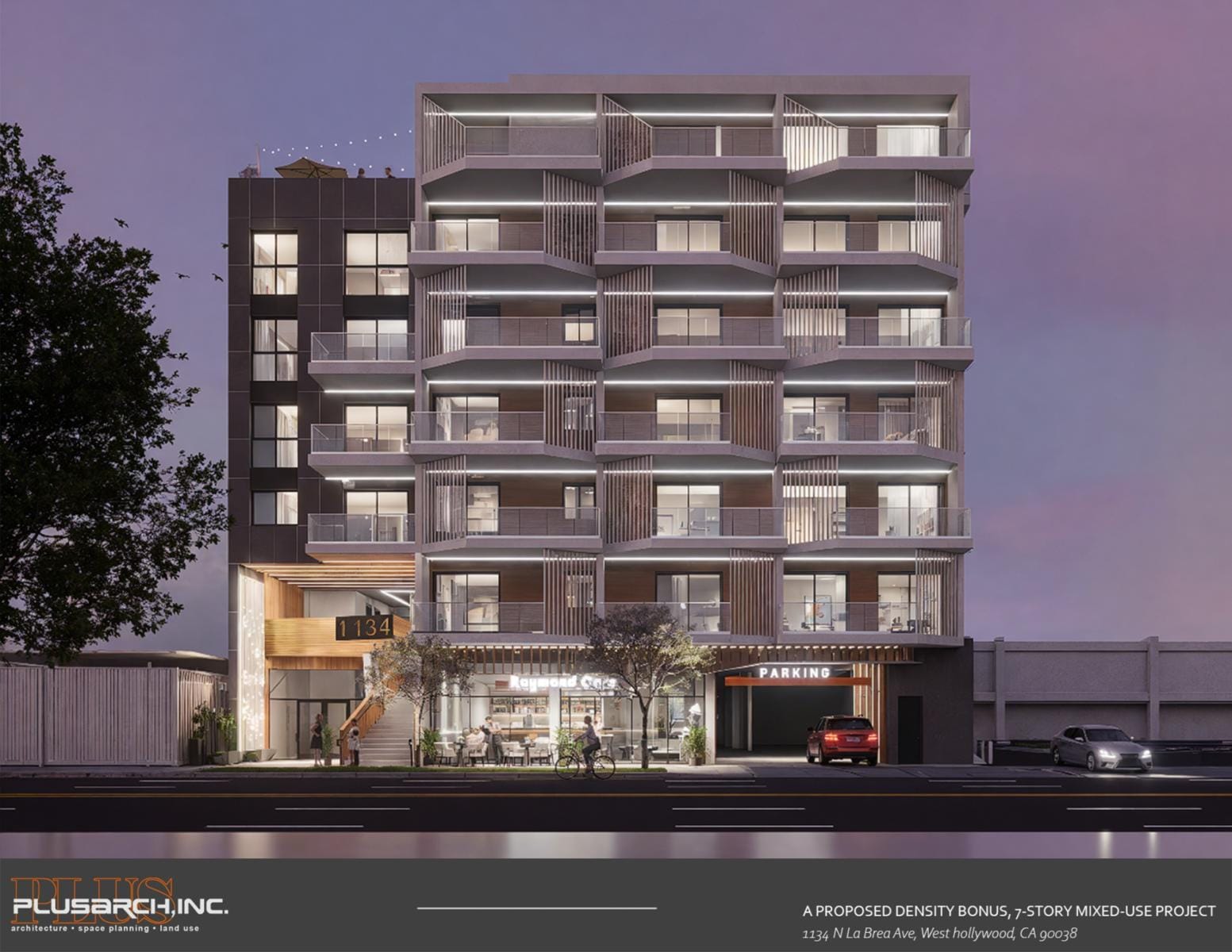Rendering of the seven-story mixed-use development proposed at 1134-1138 North La Brea Avenue.