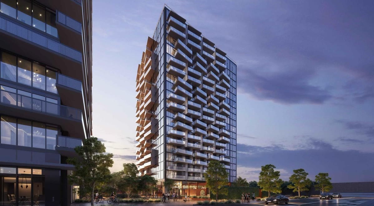 Architectural rendering of the proposed Arts District towers at 2143 E. Violet St.