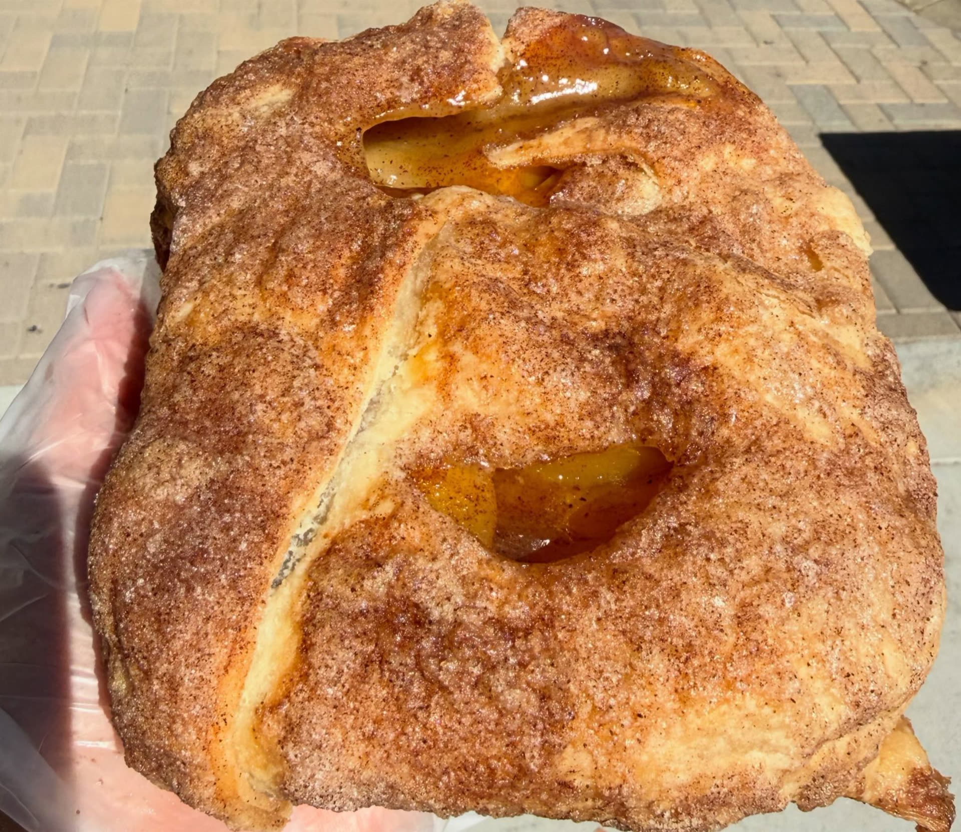 Cinnamon-sugar pastry filled with peaches from Sweet Red Peach.