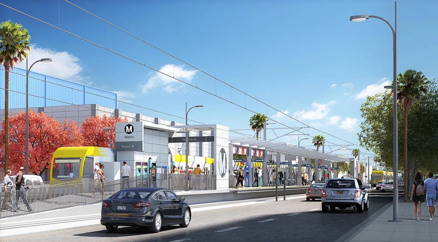 Metro rendering of Roscoe Station on the future East San Fernando Valley light rail line along Van Nuys Boulevard.