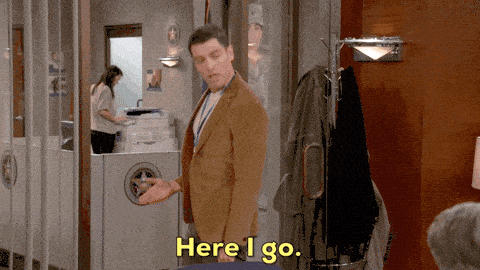 A man says “Here I go” and leaves through a doorway in the closing animation.