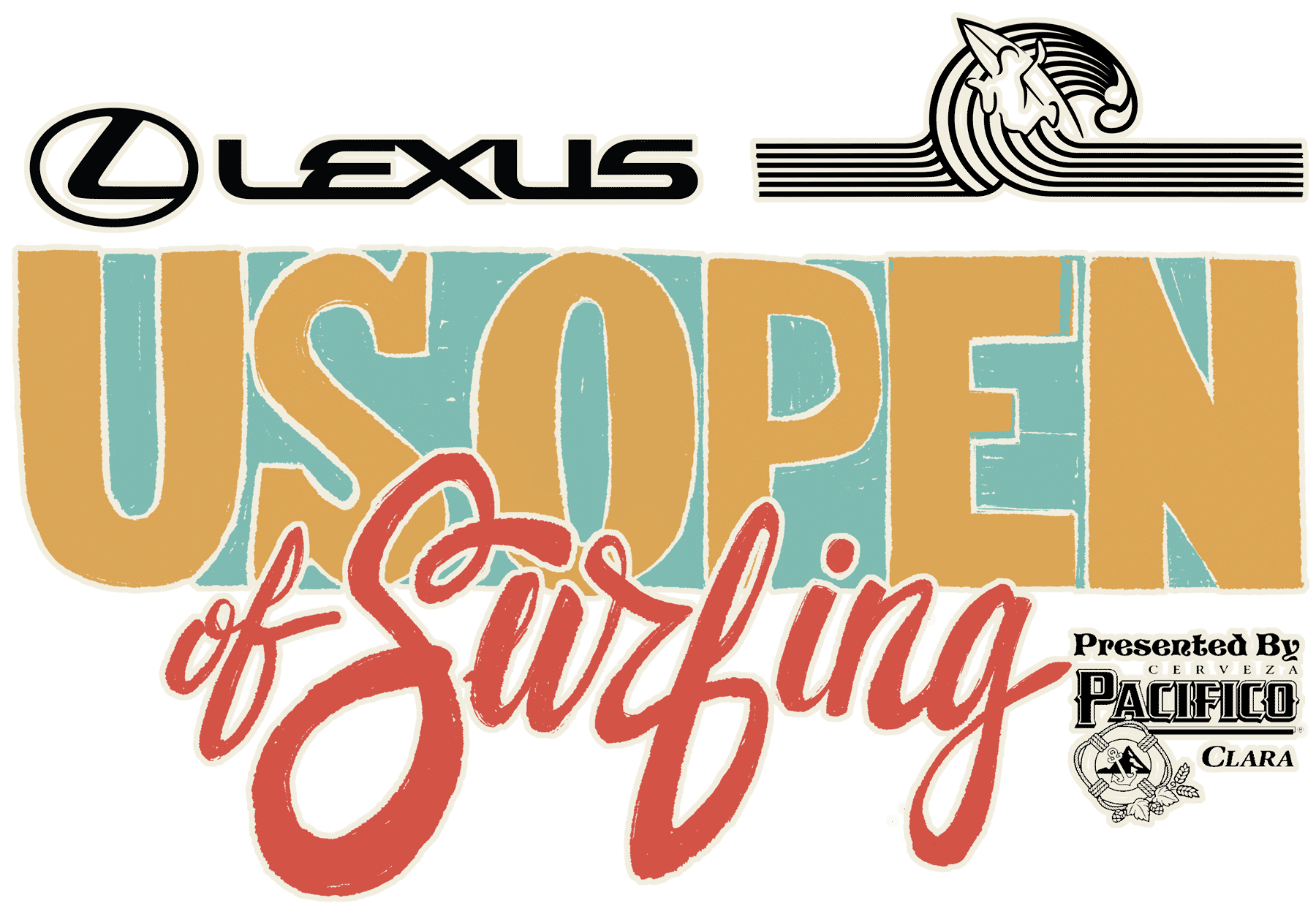 The Lexus US Open of Surfing event logo, presented by Cerveza Pacífico Clara.